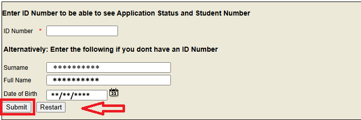 TUT application status submit button
